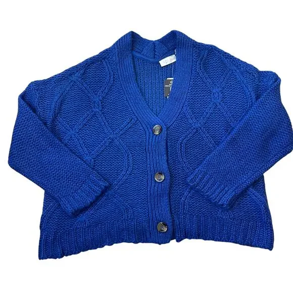 NWT RD Style Oversized Cable Knit Button Up Cardigan size Medium Royal Blue - Picture 2 of 10